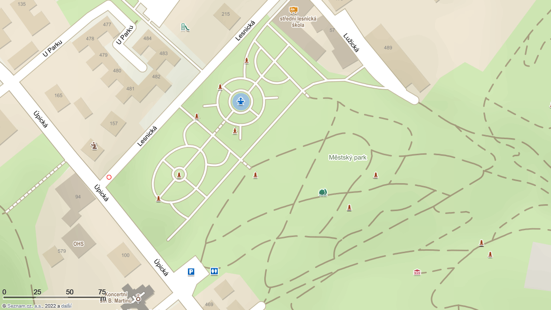 mapa městského parku v Trutnově