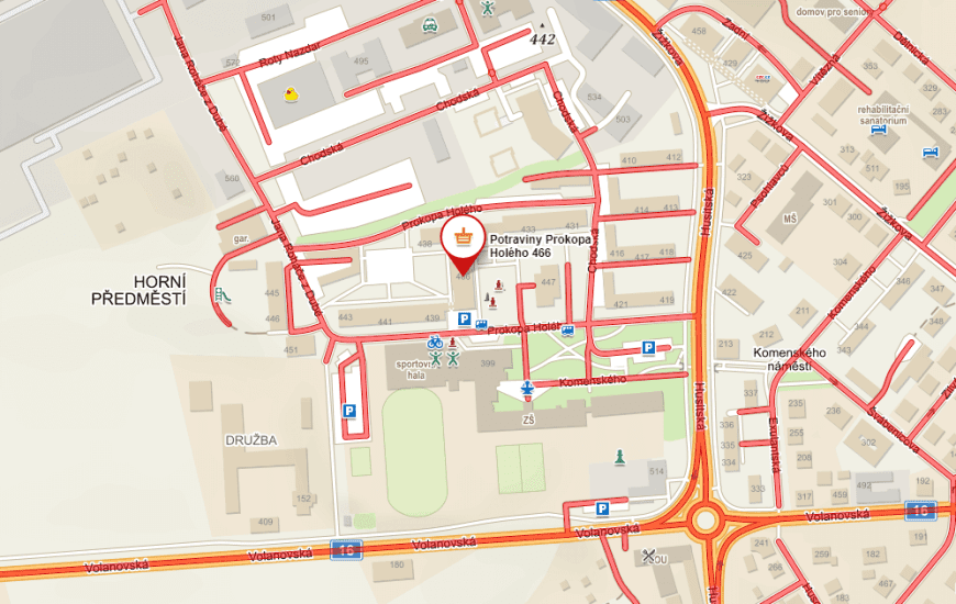 mapa umístění sálu Družba v Trutnově